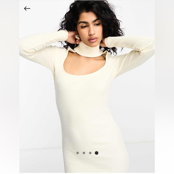 ASOS DESIGN- super soft ribbed long sleeve fitted midi dress with choker detail - Picture 3 of 5